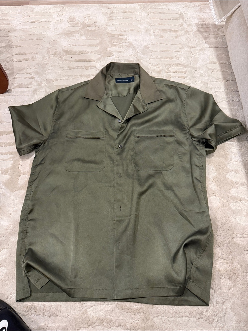 Abercrombie & Fitch Olive Green Short-Sleeve Camp Collar Shirt